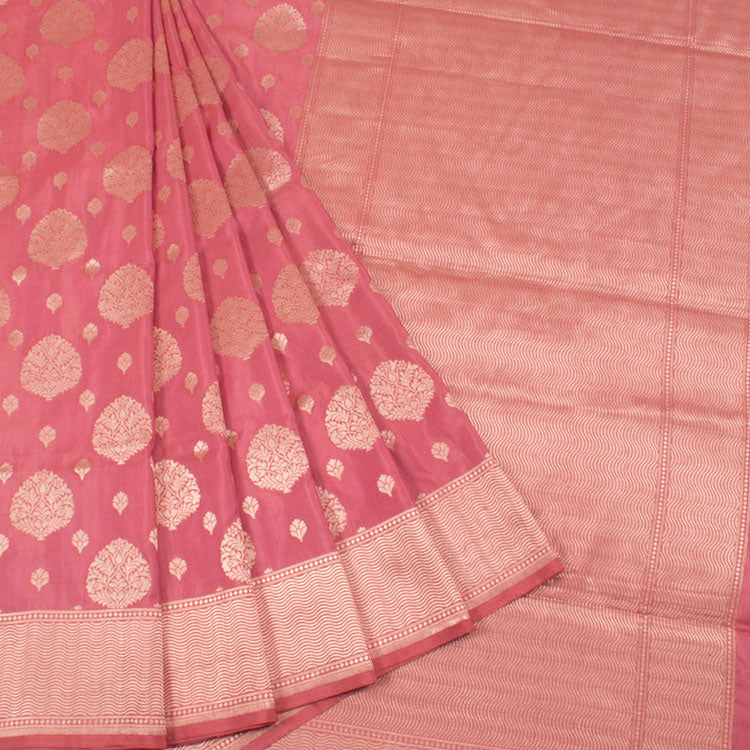 Handloom Banarasi Katrua Katan Silk Saree With Floral Motifs Waves Design Border and Pallu 