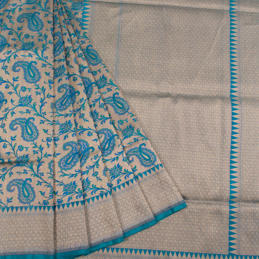 Handloom Banarasi Katrua Silk Saree with Meenakari Paisley Floral Design and Heera Border 