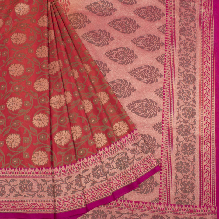 Handloom Banarasi Summer Silk Saree With Jangla Design and Floral Border