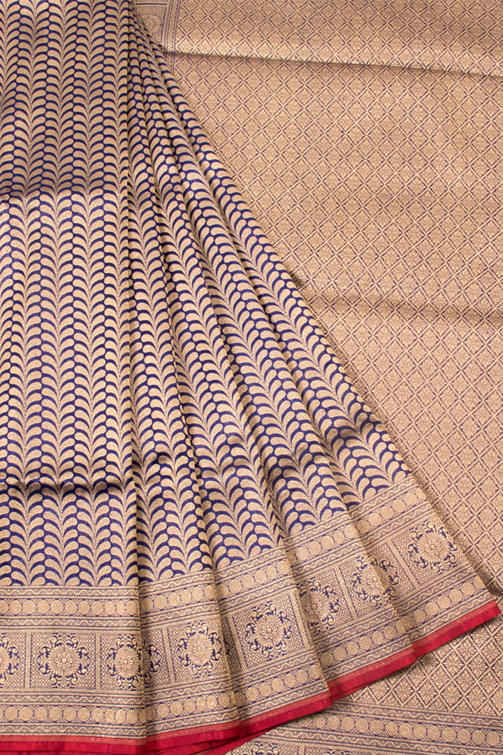 Navy Blue Handloom Banarasi Katan Silk Saree 10059842
