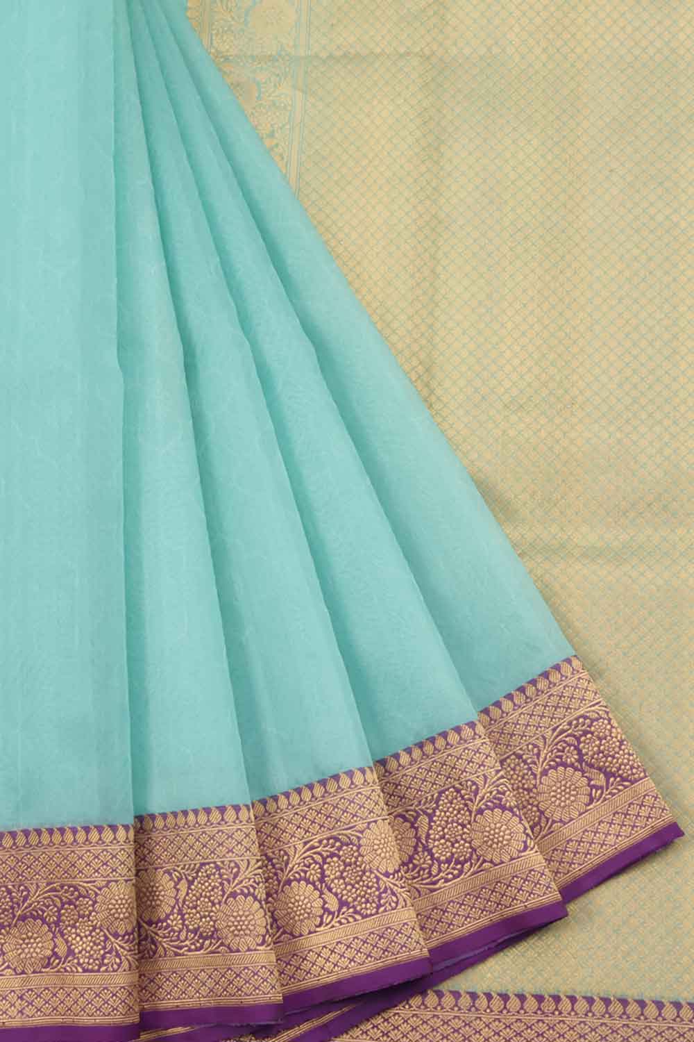 Banarasi Tanchoi Kora Silk Saree with Floral Motifs Design and Zari Pallu