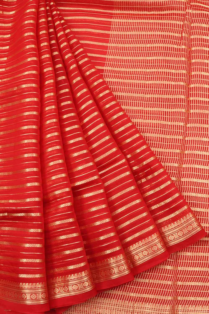 Handloom Banarasi Kora Silk Saree with Gold Zari Stripes