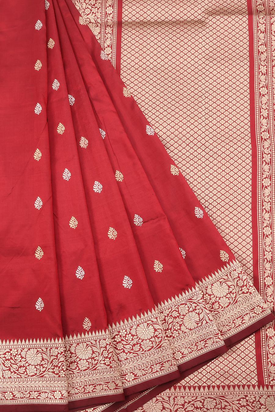 Banarasi Kadhwa Katan Silk Saree with Sona Chaandi Floral Motifs and Jangla Border