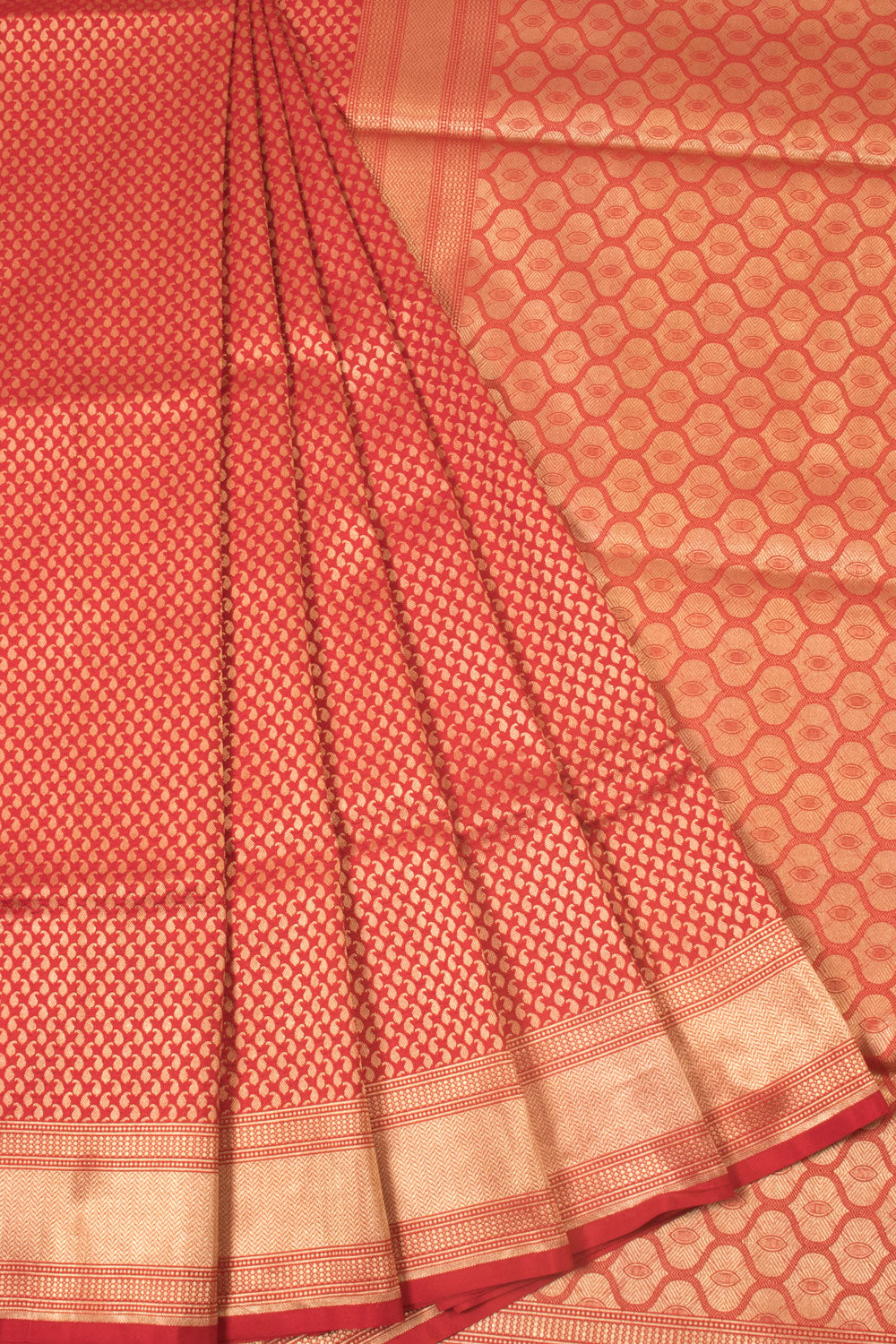 Tomato Red Handloom Banarasi Tanchoi Silk Saree  10059871