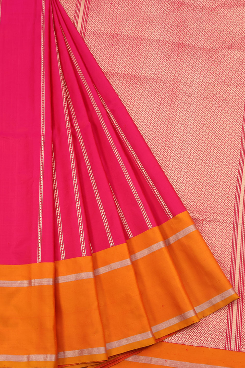 Banarasi Kadhwa Satin Silk Saree with Vertical Stripes and Zari Pallu