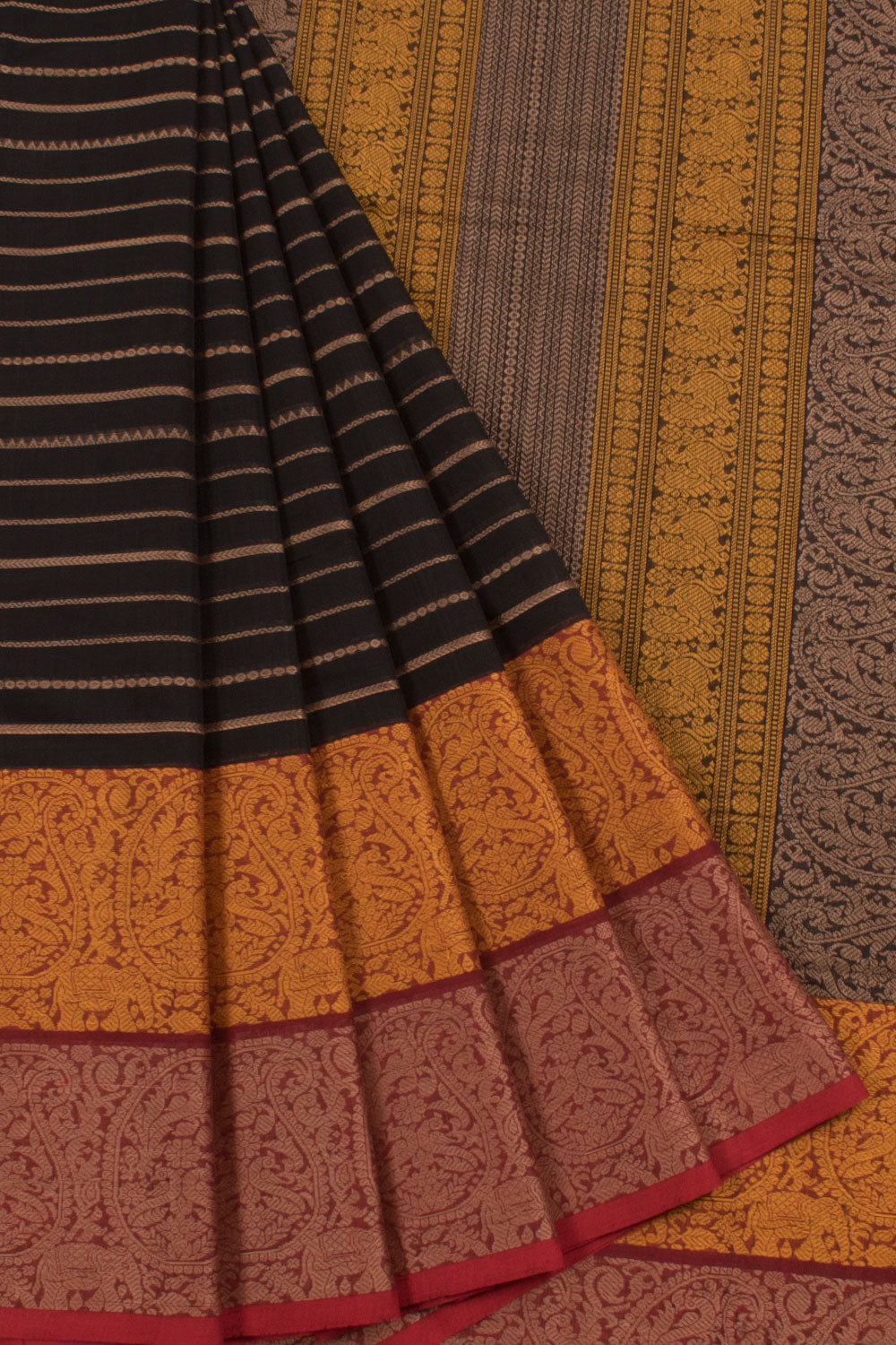 Handloom Kanchi Cotton Saree with Veldhari Design and Paisley Border
