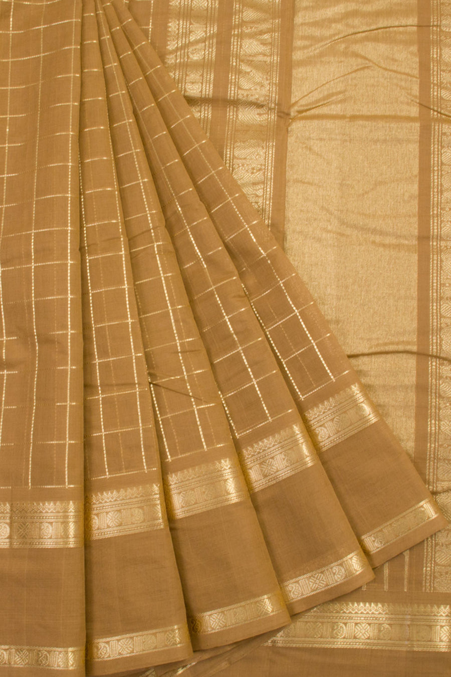 Handwoven Kanchi Cotton Saree with Checks Design 