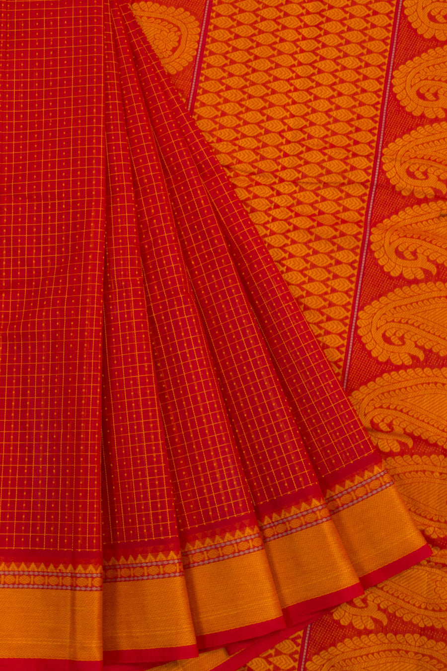 Handwoven Kanchi Cotton Saree with Checks Design