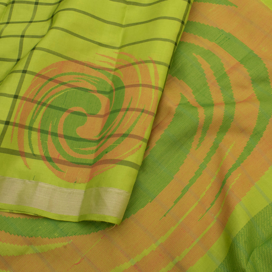Handloom Kanjivaram Pure Silk Saree with Stripes Design and Abstract Motifs