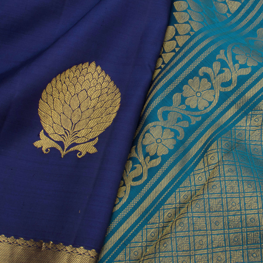 Handloom Kanjivaram Pure Silk Saree with Floral Motifs and Bavanji Border