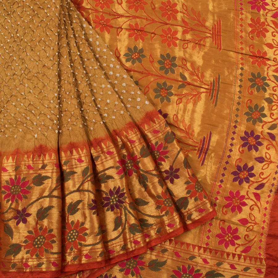 Handloom Bandhani Pure Silk Kanjivaram Saree with Paithani Border and Pallu