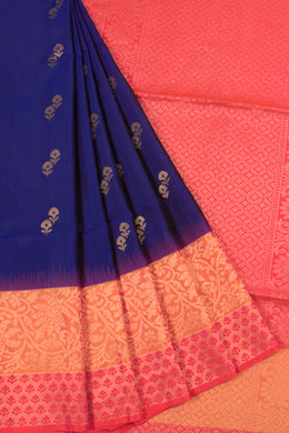 Navy Blue Handloom Kanjivaram Soft Silk Saree 10058477