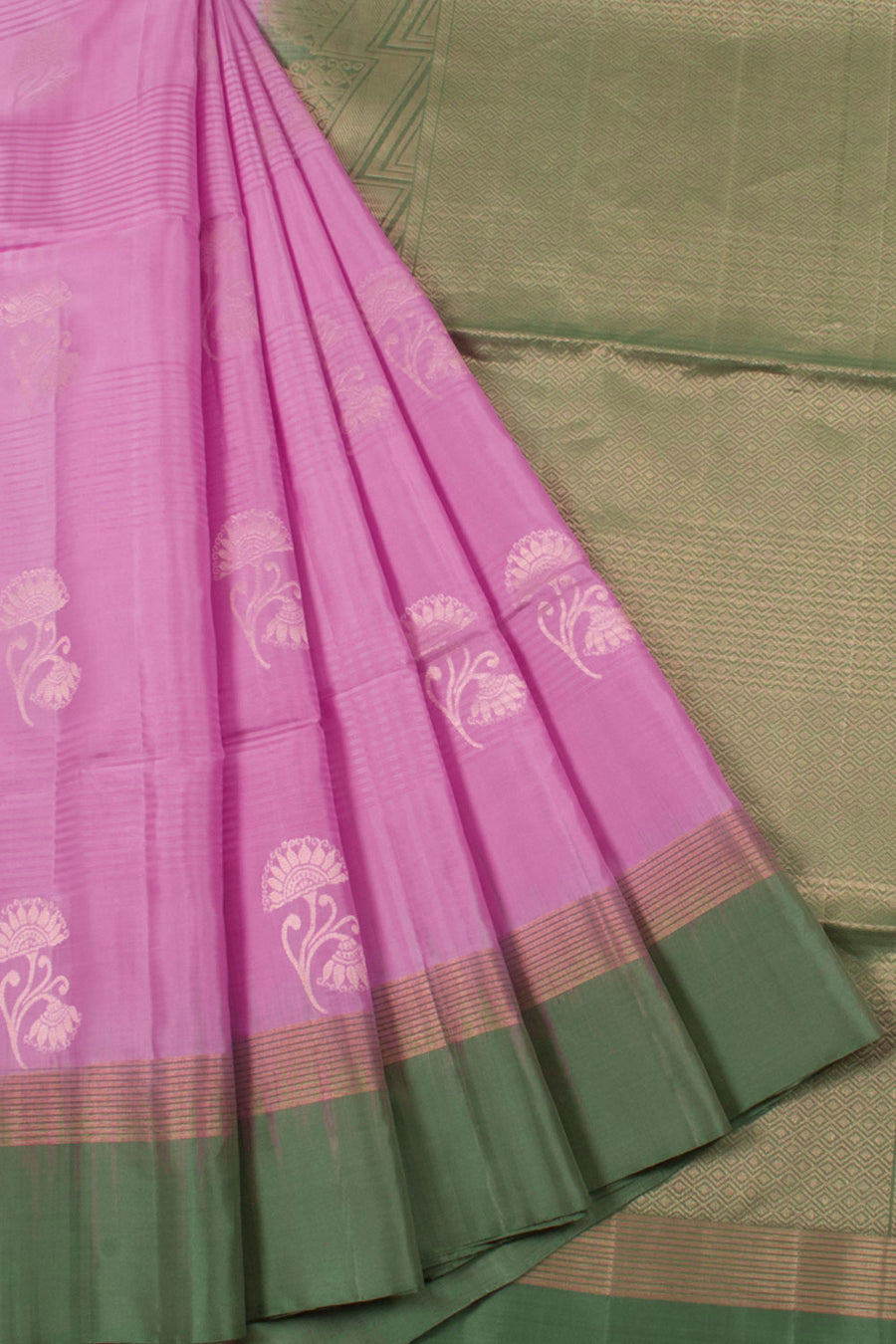 Handloom Kanjivaram Soft Silk Saree with Floral Motifs and Stripes Design Border