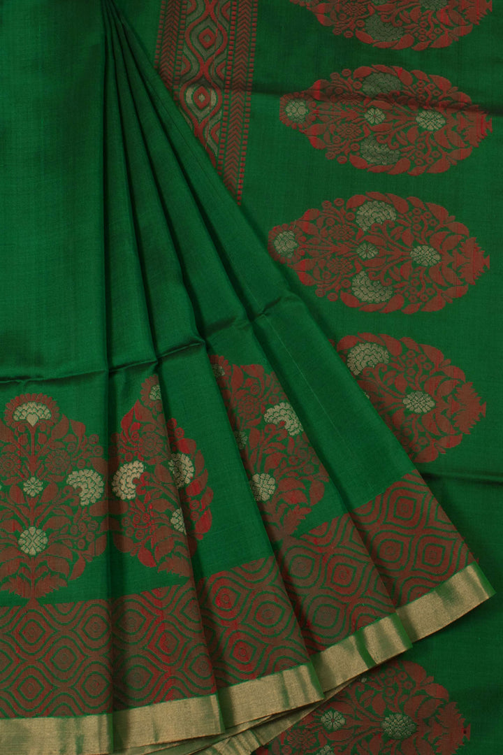Handloom Kanjivaram Soft Silk Saree with Floral Design Border