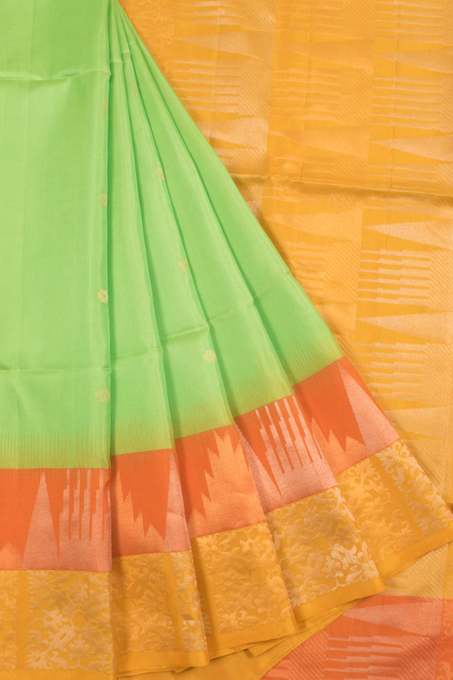 Handloom Kanjivaram Soft Silk Saree with Floral Motifs and Single Side Temple Rekku Border