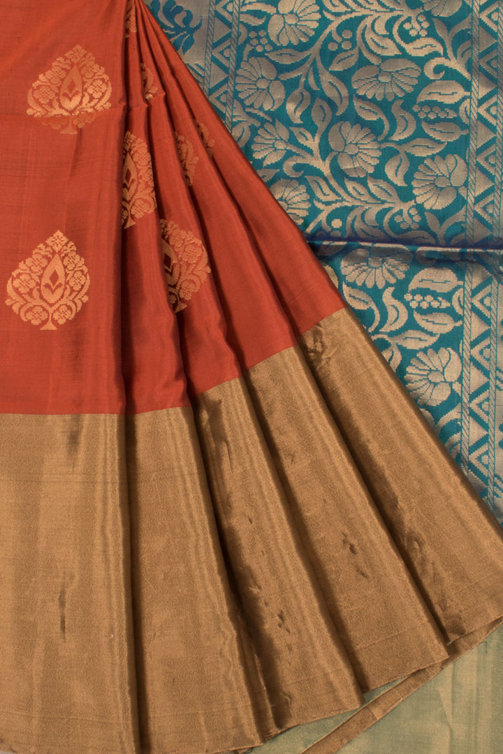 Handloom Kanjivaram Soft Silk Saree with Floral Motifs and Zari Border
