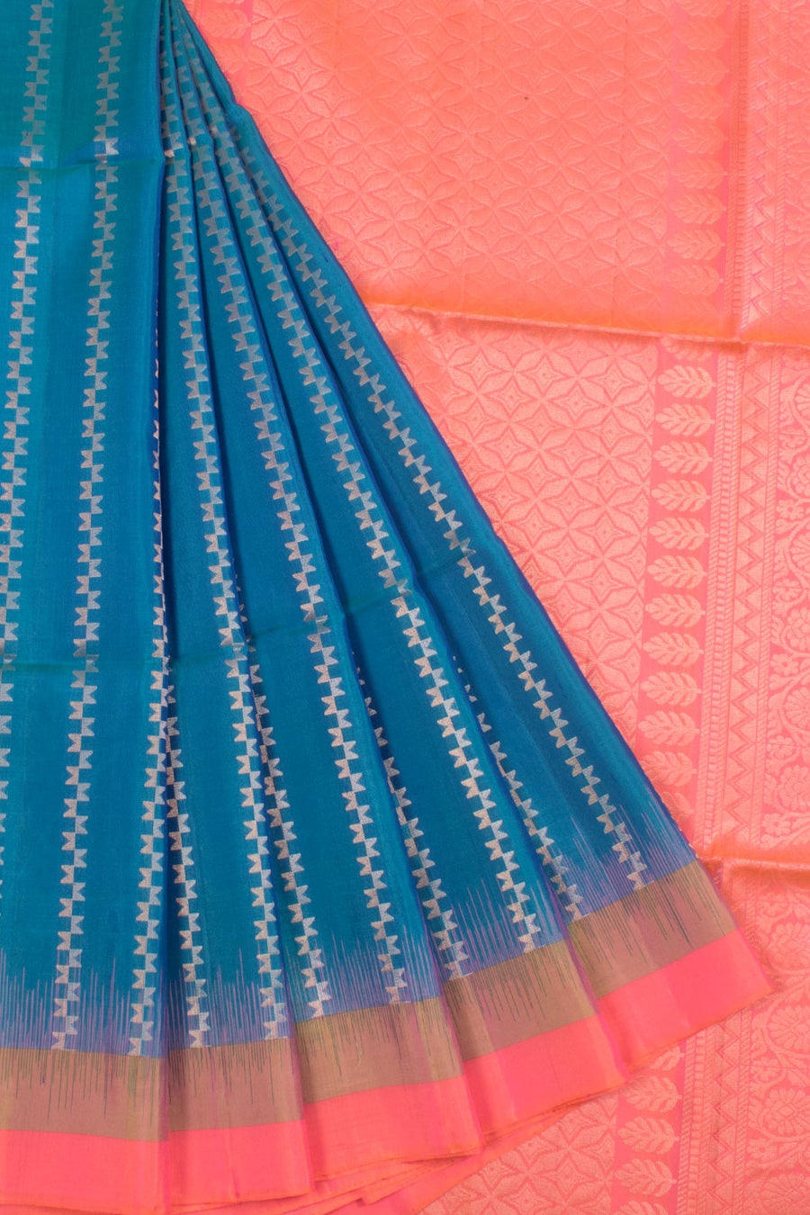 Handloom Kanjivaram Soft Silk Saree with Thoranam Design and Geometric Pallu