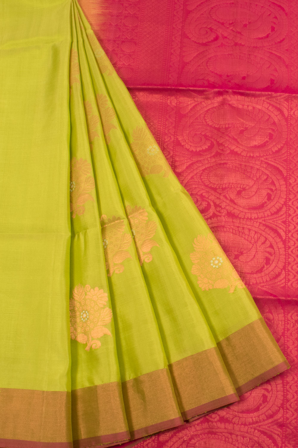 Handloom Kanjivaram Soft Silk Saree with Floral Motifs and Peacock Paisley Pallu