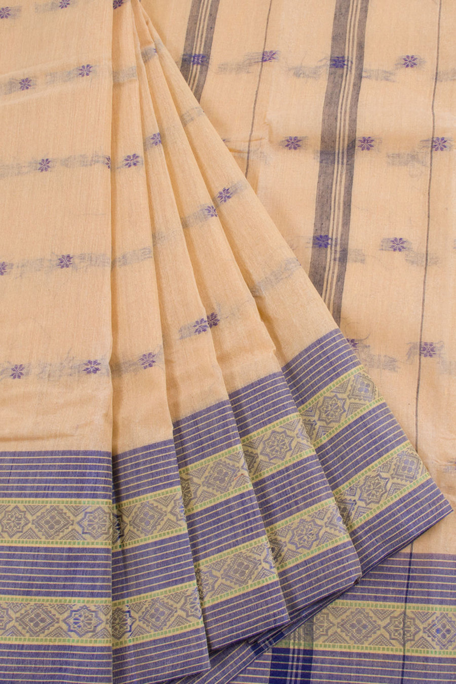 Handwoven Bengal Tant Cotton Saree with Floral Motifs, Floral Border, Paisley Floral Design Pallu and without Blouse