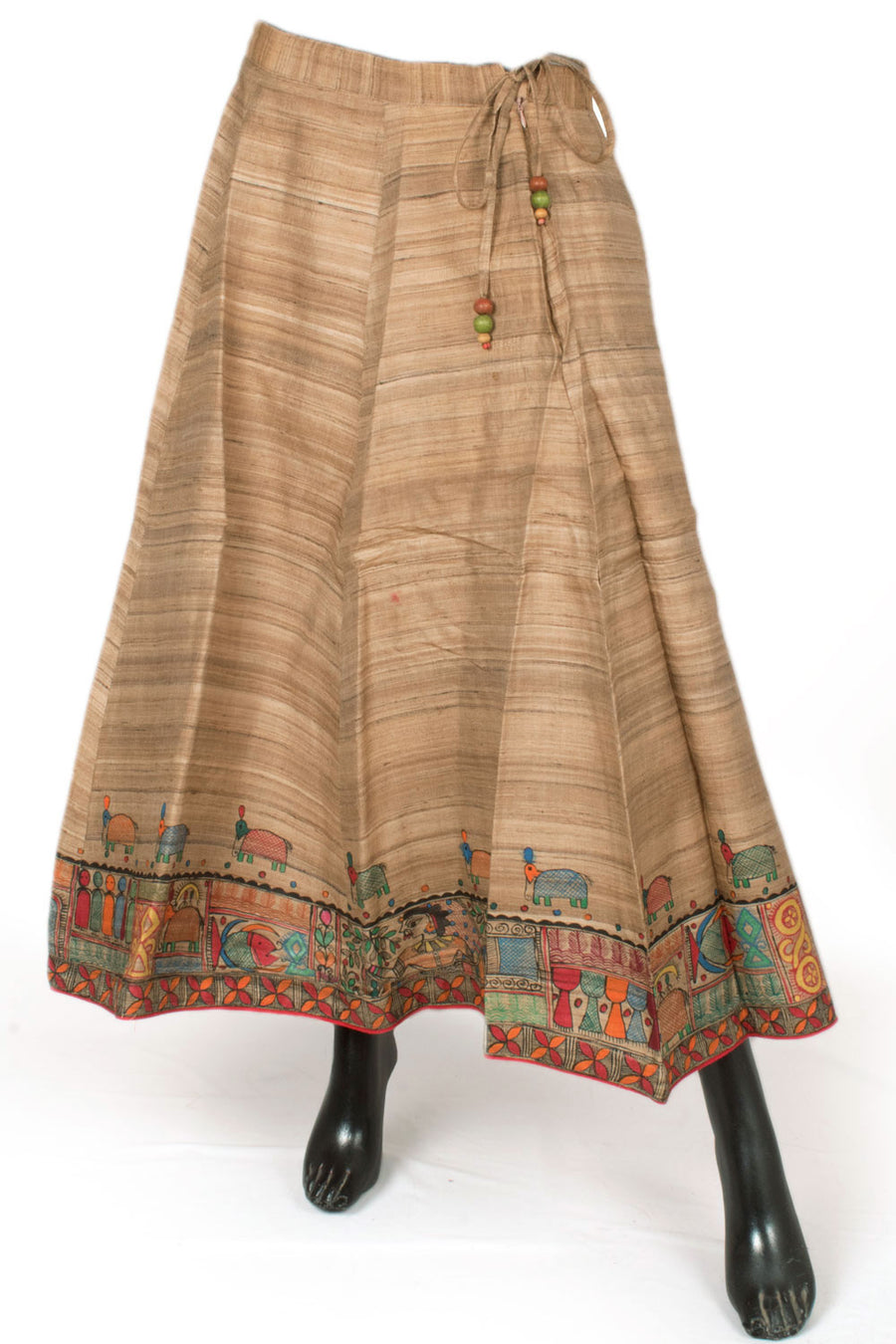Hand Painted Madhubani Bhagalpur Tussar Silk Skirt with Godna Art Work