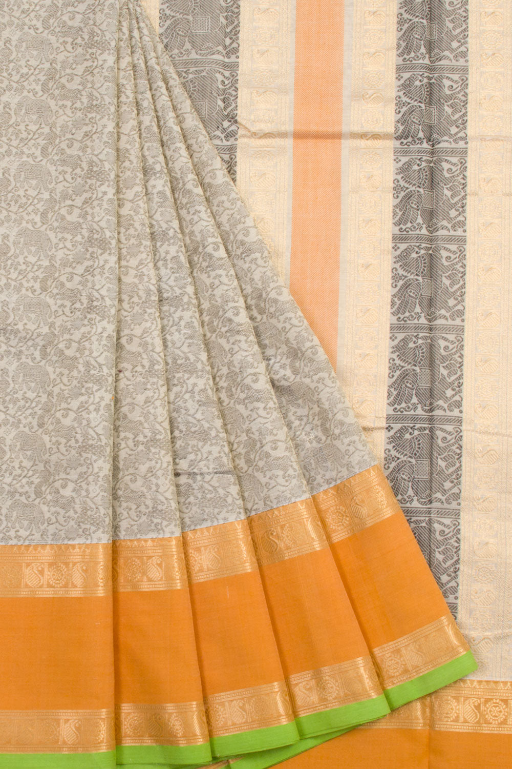 Cream Handloom Kanchi Silk Cotton Saree 10061321