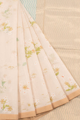 Hand Printed Chanderi Silk Cotton Saree with Butterfly and Floral Motifs