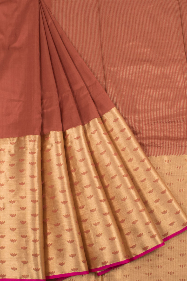 Handloom Banarasi Silk Saree with Lotus Motifs and Zari Border