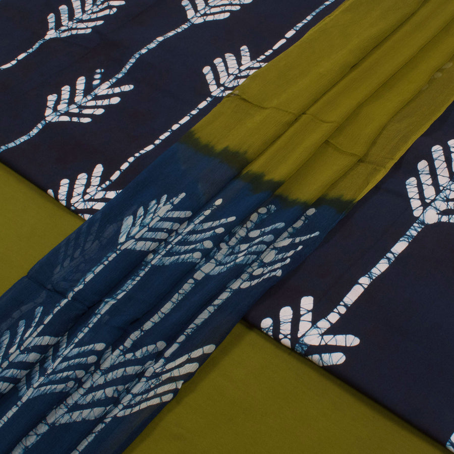 Batik Printed Cotton 3-Piece Salwar Suit Material with Chiffon Dupatta 