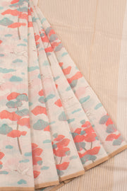 Hand Printed Chanderi Silk Cotton Saree with Bird Motifs
