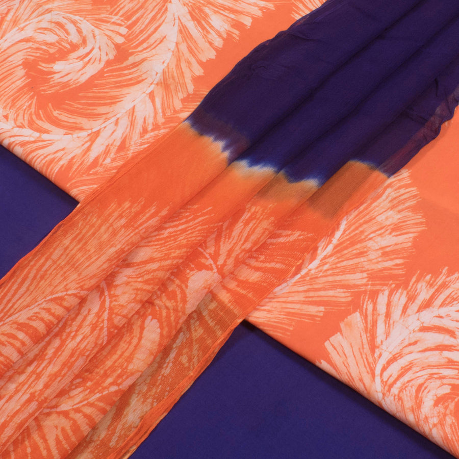 Batik Printed Cotton 3-Piece Salwar Suit Material with Chiffon Dupatta