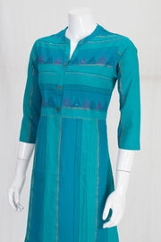 Green Hand Embroidered A line Cotton Kurta 10061695