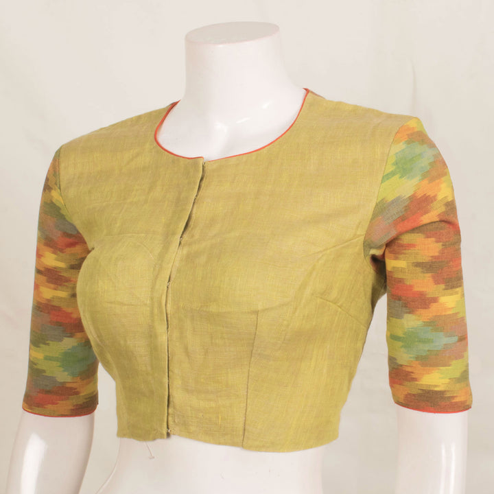 Handcrafted Linen Blouse with Ikat Sleeve and Contrast Piping