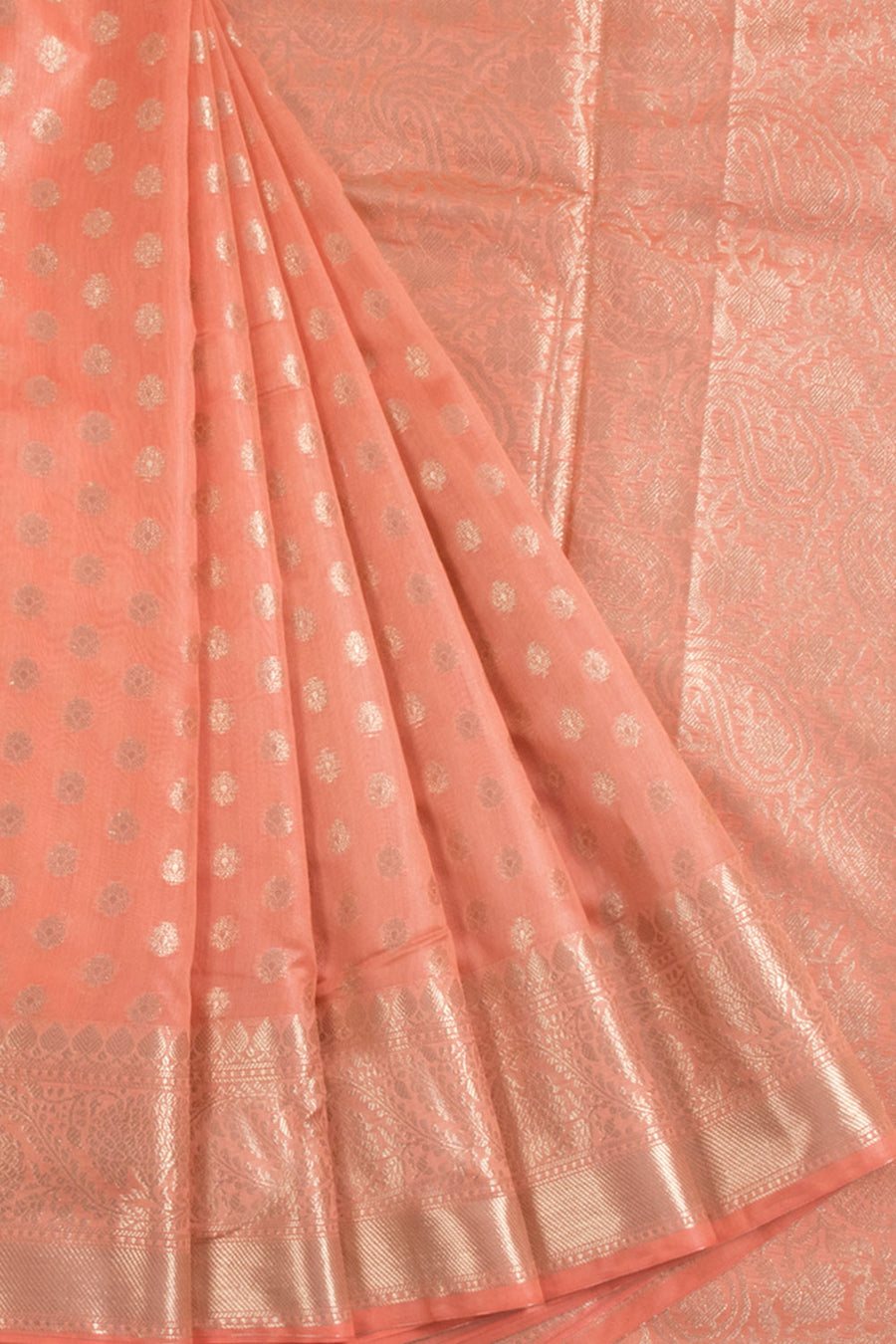 Banarasi Cotton Saree with Floral Motifs Design and Brocade Blouse 