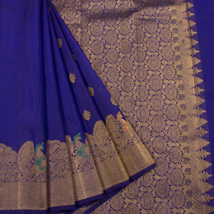 Handloom Kanjivaram Soft Silk Saree with Floral Motifs and Meenakari Peacock Border