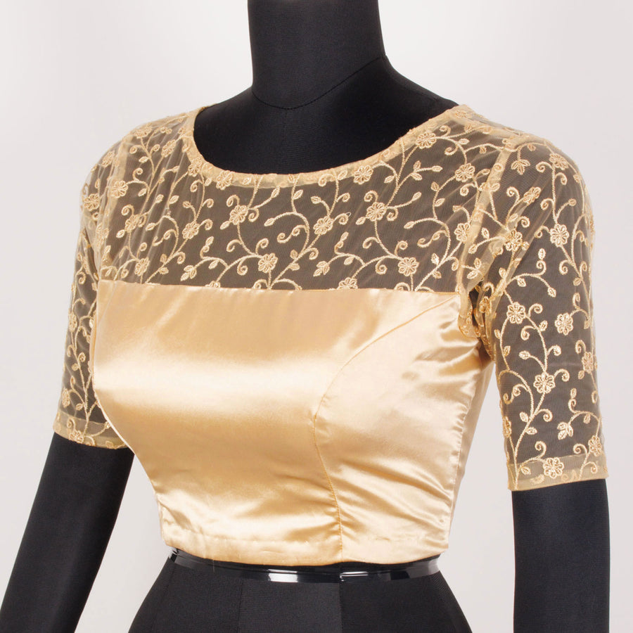 Embroidered Sequin Work Net Satin Silk Blouse with Padding
