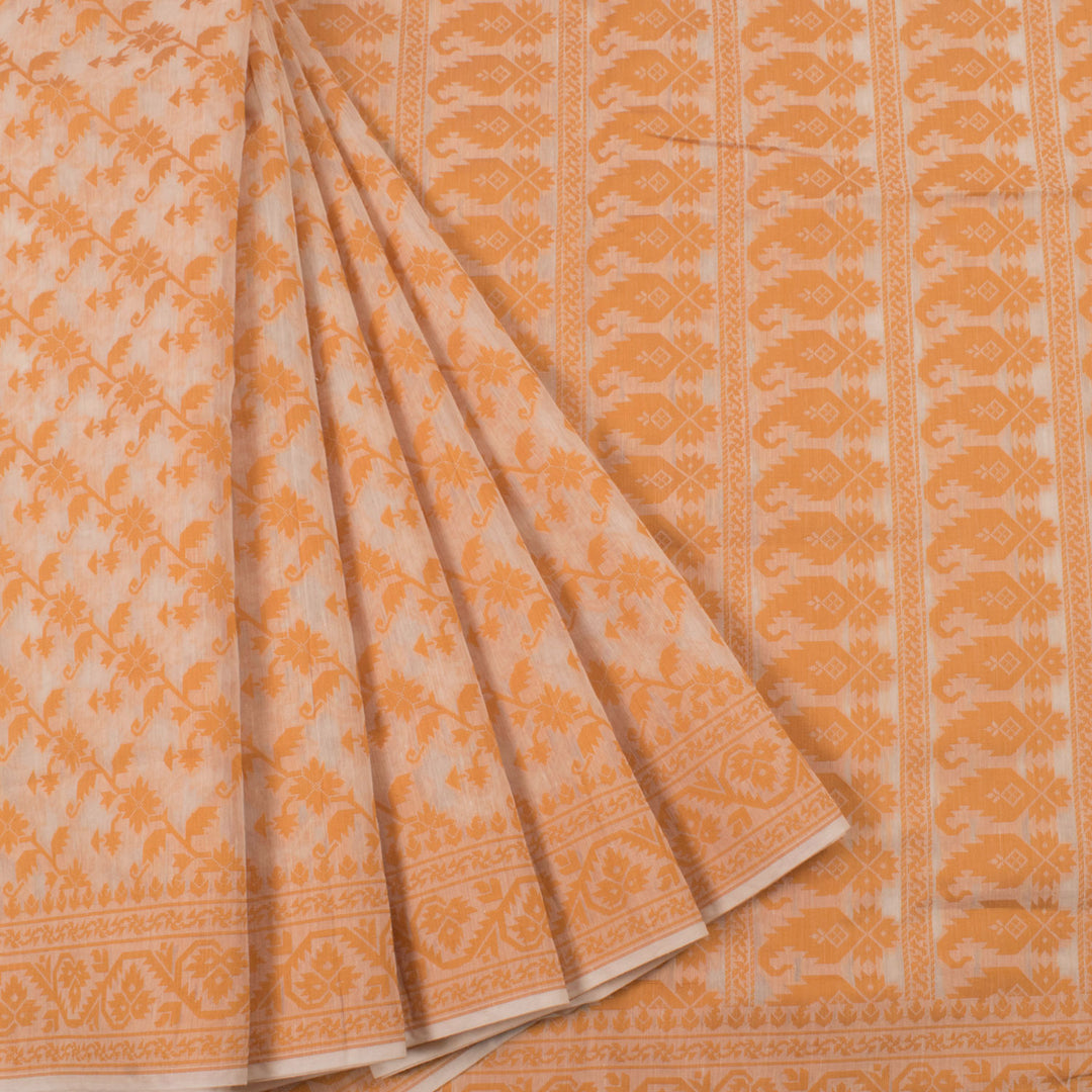 Handloom Dhakai Style Cotton Saree with Floral Jaal Design 