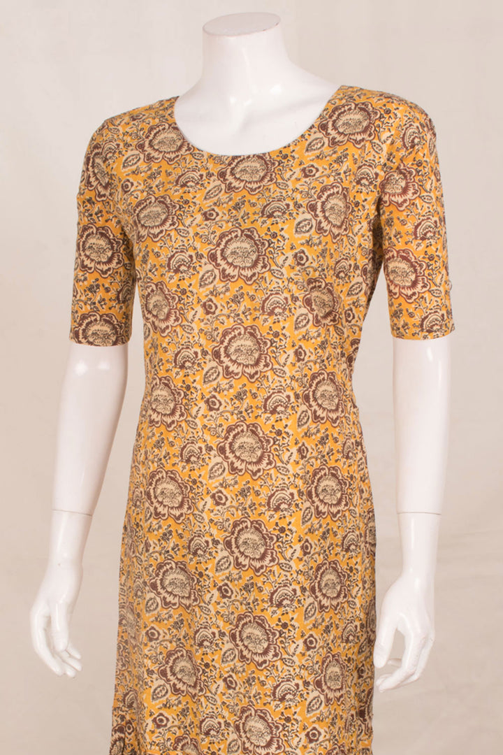 Hand Block Printed Cotton Dress with Floral Design and Side Zip
