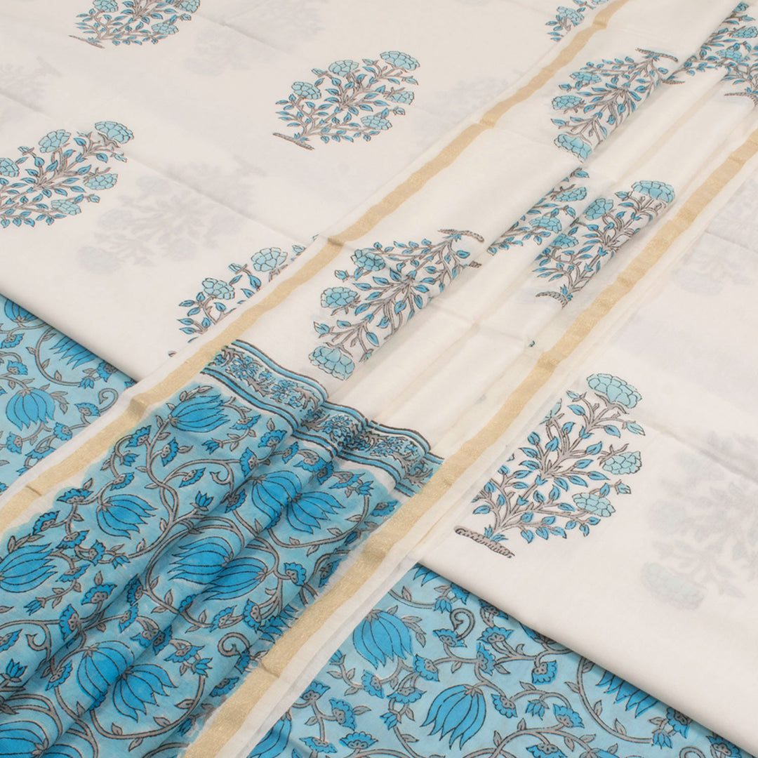 Hand Block Printed Cotton 3-Piece Salwar Suit Material with Chanderi Dupatta