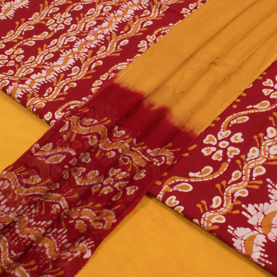 Batik Printed Cotton 3-Piece Salwar Suit Material with Chiffon Dupatta 