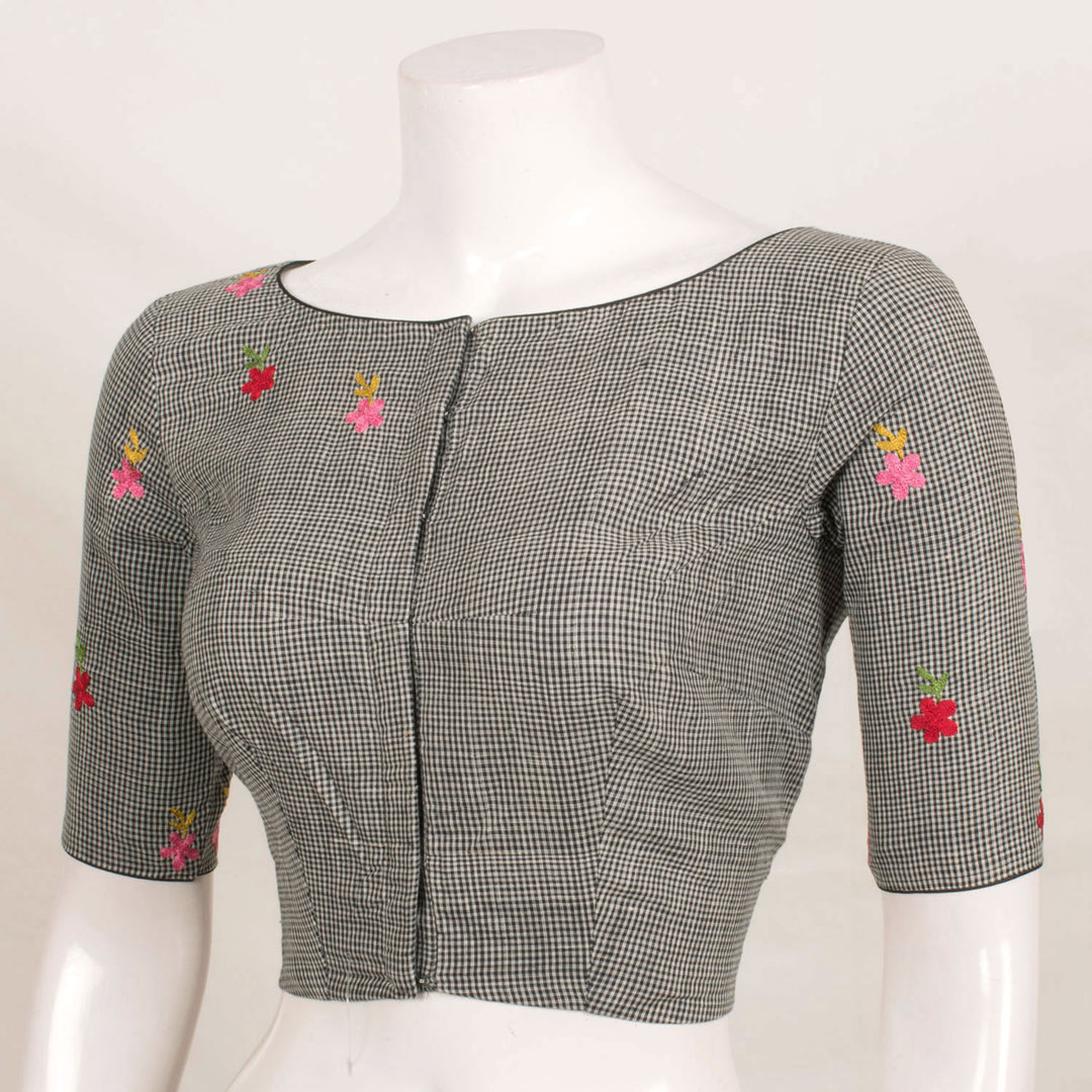 Handcrafted Cotton Blouse with Floral Embroidery Back and Sleeves