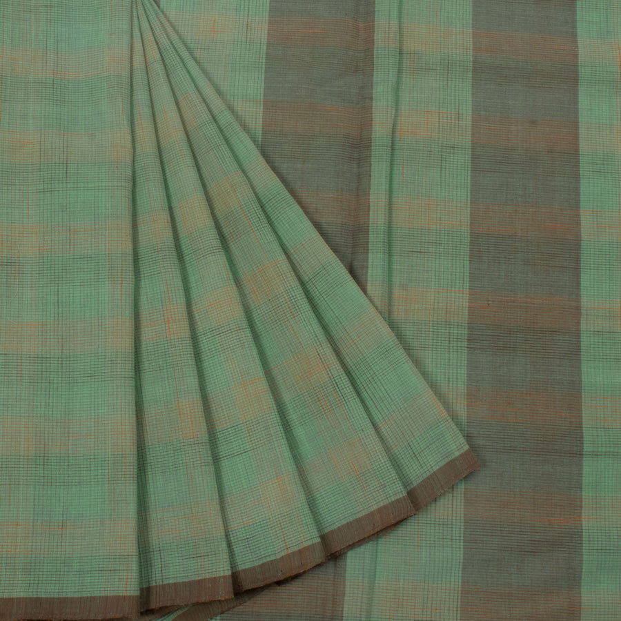 Handloom Cotton Saree with Checks Design and Brown Selvedge