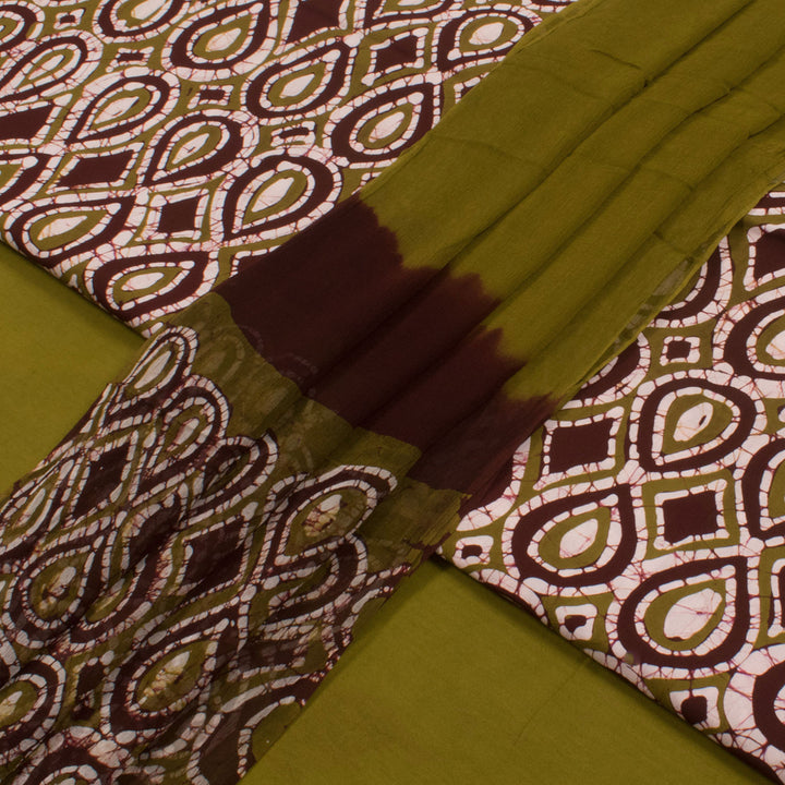 Batik Printed Cotton 3-Piece Salwar Suit Material with Chiffon Dupatta
