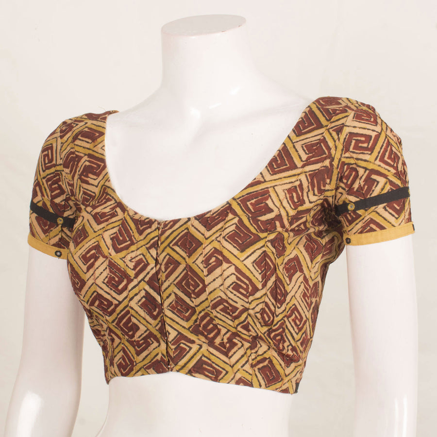 Hand Block Printed Blouse with Mirror Work Embroidery and Pintuck 