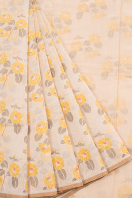 Hand Printed Chanderi Silk Cotton Saree with Floral Motifs