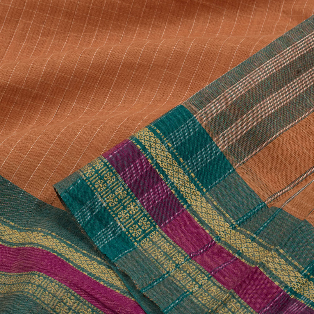 Handloom Narayanpet Cotton Saree with Checks Design and Contrast Border