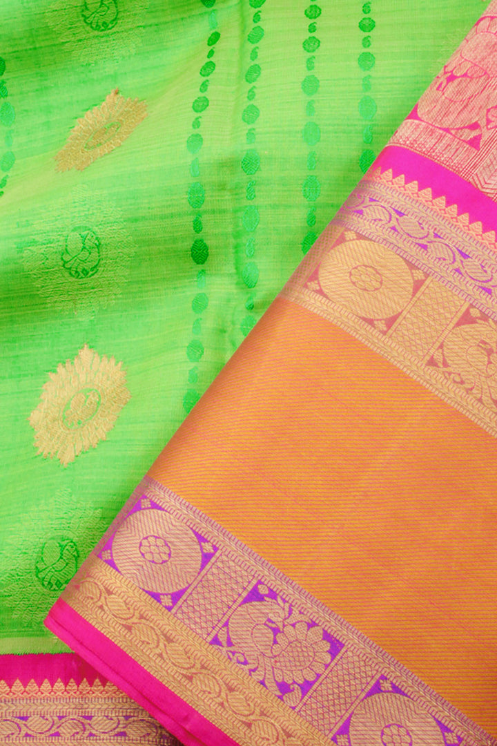 Bright Green Bridal Korvai Kanjivaram Silk Saree 10059997