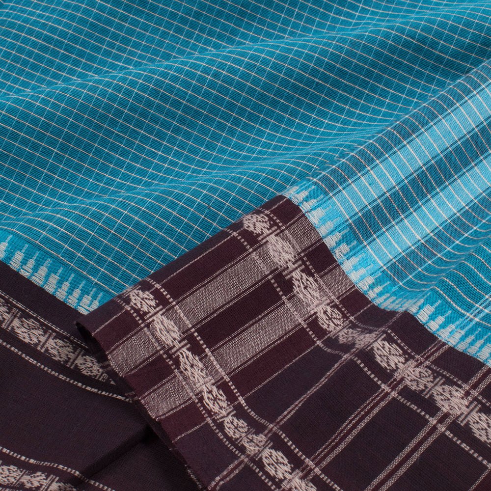 Handloom Narayanpet Cotton Saree with Checks Design and Temple Rudhraksh Border