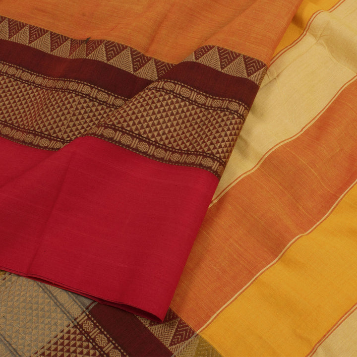Handwoven Narayanpet Cotton Saree with Temple Design Rudraksh Motif Diamond Design Border