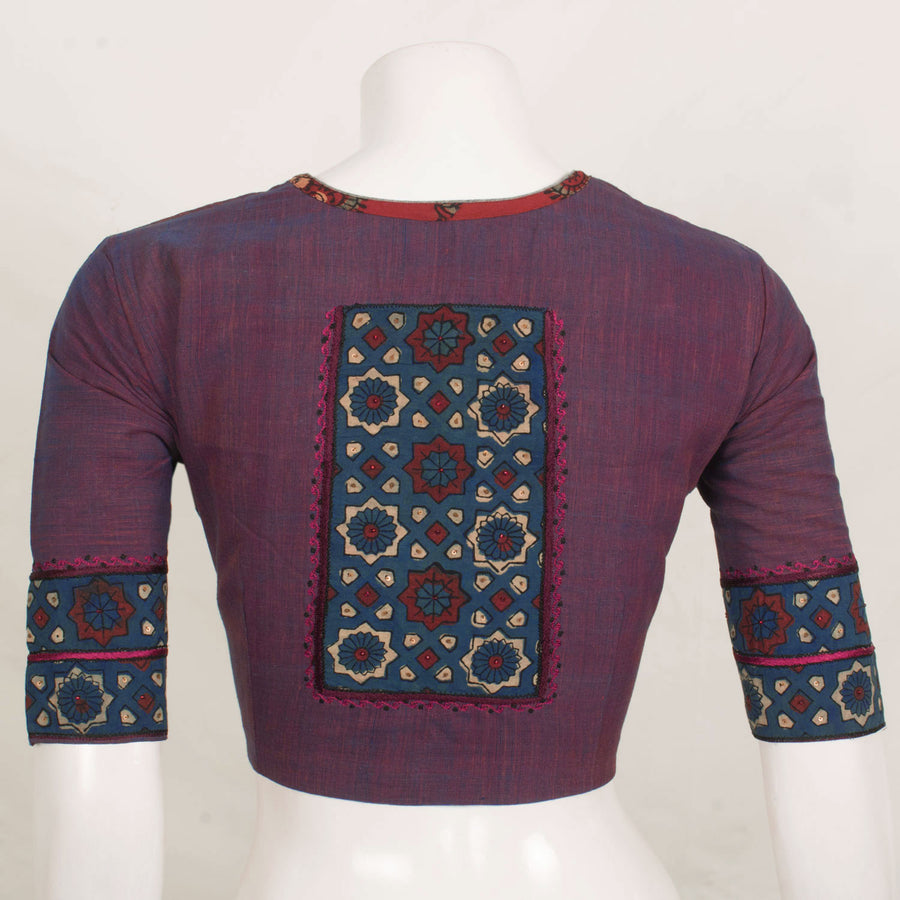 Handcrafted Cotton Blouse with Printed Patch and Sequin Work 