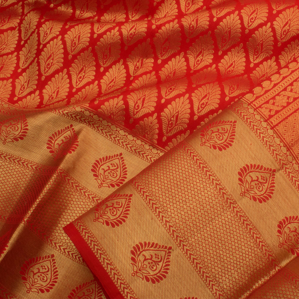Handloom Pure Zari Jacquard Kanjivaram Silk Saree with Floral Motifs and Thoranam Border 
